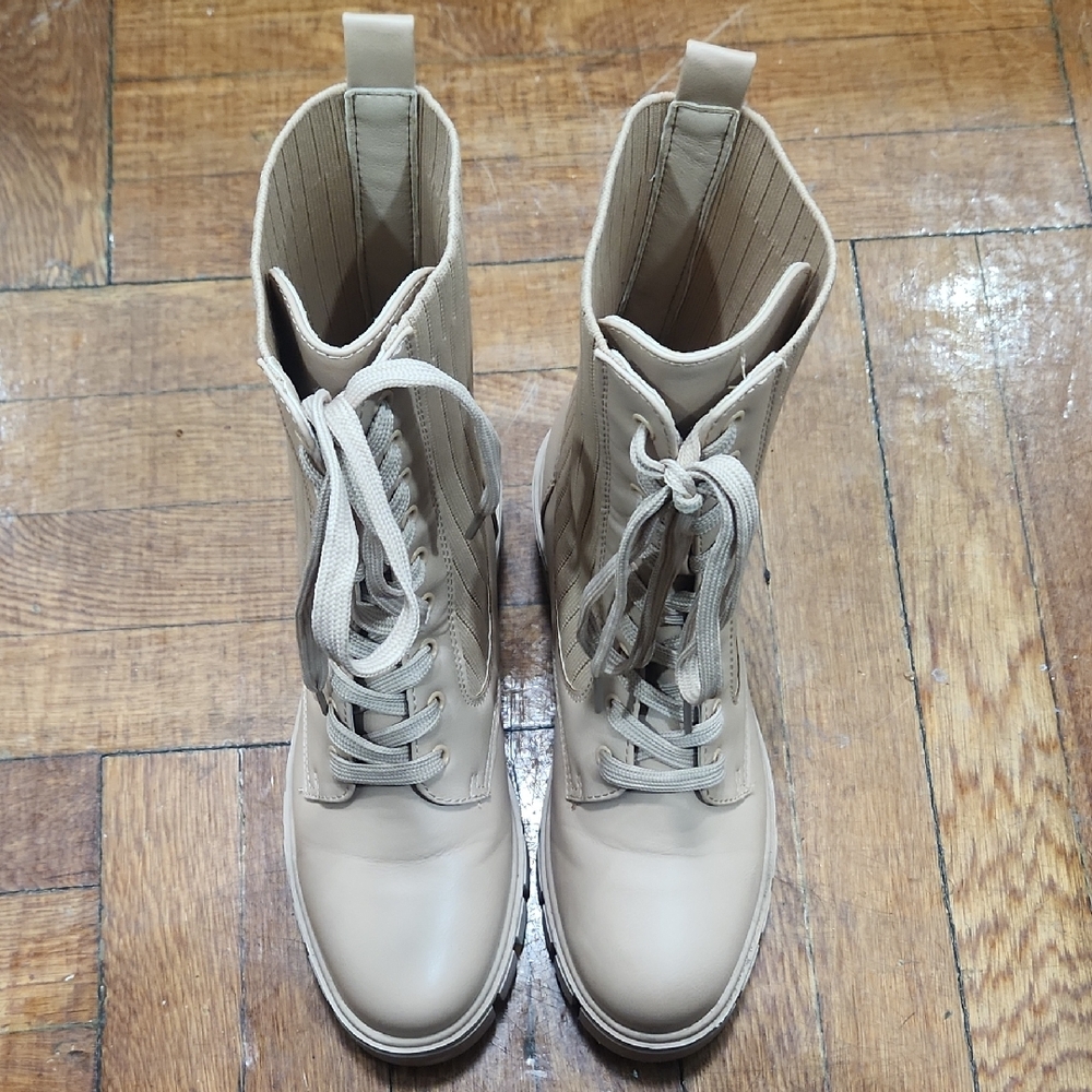 Beige Lace-Up Women's Boots